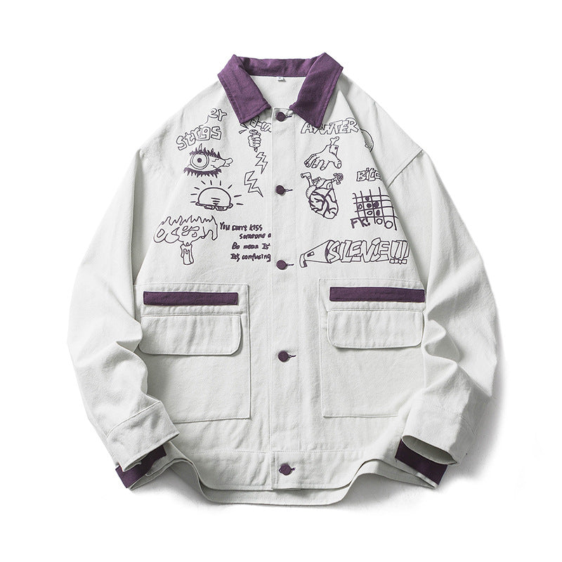 Graffiti Bomber Jacket Corduroy Jacket for Men