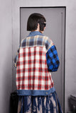 Unisex Jacket Fall Contrast Color Check Splicing Coat Women