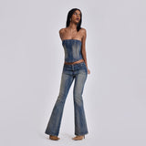 Women Jeans Denim Suit Spring Straight Low Female