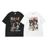 Men T Shirt Cartoon Printed Worn Looking Washed-out Short-Sleeved T-shirt Men and Women Couple