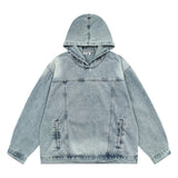 Men Denim Jacket Washed Distressed Stitching Denim Hoodie Men's Loose Jacket Hooded Coat Autumn and Winter