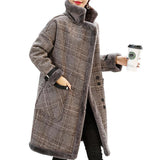 Plaid Trench Coat Mid-Length Fur Woolen Coat Women's Clothing