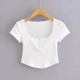 Women T-Shirt Summer Short-Sleeved T-shirt Female Slim Fit Square Collar