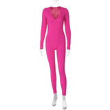 Women Jumpsuit Fashion Solid Color Slim Fit Sports Long Sleeve Jumpsuit