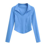 Women T-shirt High Waist Short T-shirt Female Autumn Long-Sleeved Top