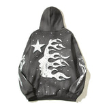 HS Hoodie Vintage Distressed Loose Casual Fleece-lined