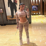 Women Co-Ord Set Autumn Fashion Sexy Stripes Printing