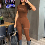 Women Jumpsuit Letter Print T-shirt Skinny Yoga Pants Women's
