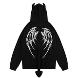 Men Hoodie Devil Horn Hoodie Coat Skeleton Printed Hood Coat Autumn and Winter