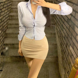 Women Long Sleeve Shirt Light Blue Shirt Button Cardigan for Women