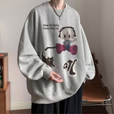Men Hoodie round Neck Sweater Men's Autumn Chinese Cotton Long Sleeve T-shirt Retro Loose
