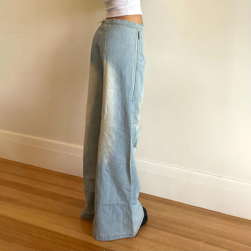 Women Cargo Pants Loose Zip Stitching Bell-Bottom Pants Jeans for Women