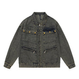 Men Denim Jacket Washed Distressed Dyed Denim Jacket Denim Coat Coat Autumn