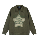 Men Hoodie Five-Pointed Star Printing Lapel Pullover Sweater Men