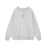 Men Hoodie Metal Decorative Loose Long Sleeve Pullover Hoodie Autumn