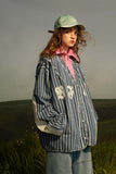 Unisex Jacket Autumn Striped Denim Coat Women's Clothing