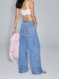 Unisex Pants Fall Pocket Raw Hem Jeans