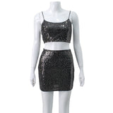 Women Co-Ord Set Women's Sequins Bandeau Sling Suit