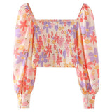 Women T-Shirt Printed Elastic Long Sleeve Top