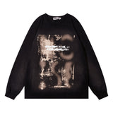 Men Hoodie Graffiti Inkjet Printed Bottoming Shirt round Neck Sweater