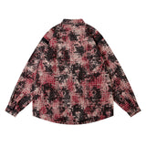 Men Long Sleeved T Shirt Distressed Plaid Shirt Men's High Street Stitching Loose Lapels Long Sleeve Shirt Coat Autumn and Winter