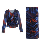 Women Skirt Autumn Printing Silk Net Printing Silk Net Skirt Suit