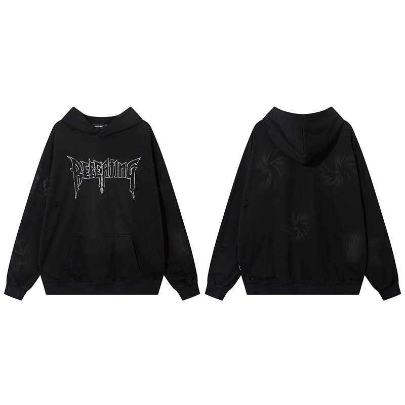 Unisex Vintage Hoodie Embroidery Washed Old Pullover