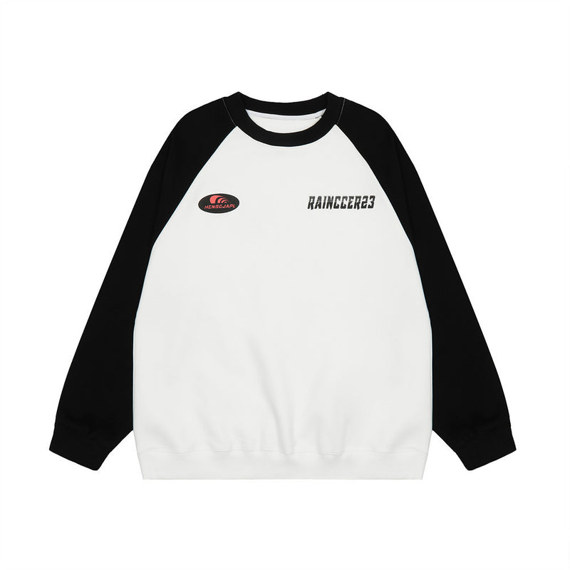 Men Hoodie Color-Block Raglan Sleeves round Neck Men's Casual Loose Long Sleeve
