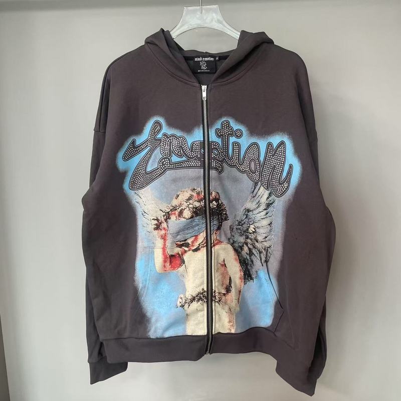 Mixed Emotion hoodie Hot Diamond Zip Cardigan Sweater Jacket