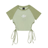 Women T-shirt Color Matching Short T-shirt Summer Embroidered Short Sleeve Top