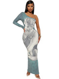 Women Dresses Autumn Fashion Sleeve Sexy Sheath Print Dress Women