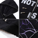 Men Hoodie Lightning Print Hooded Cardigan Sweater Loose Letter Zipper Hooded Jacket
