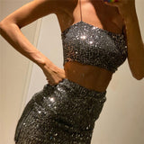 Women Co-Ord Set Women's Sequins Bandeau Sling Suit