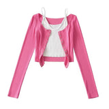 Women T-shirt Fall V-neck Slim Fit Short Small Sling Cardigan Suit