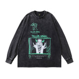 Men Long Sleeve Shirt Portrait Distressed Long Sleeve T-shirt Men and Women Oversize Couple