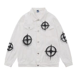Men Denim Jacket Patterned Denim Jacket Men's Washed and Worn Denim Jacket