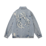 Men Denim Jacket Embroidered Spider Denim Jacket Men Loose Wash Do the Old Cowboy Coat