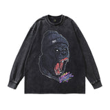 Men Long Sleeve Shirt Dark Print Distressed Bottoming Long Sleeve T-shirt Men and Women