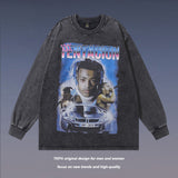 Men Long Sleeve Shirt Rap Character Print Washed and Worn Long Sleeve Bottoming T-shirt for Men and Women