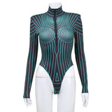 Women Jumpsuit Long Sleeve Fluorescent Jumpsuit Striped Top