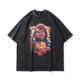Men T Shirt Distressed Printed Short-Sleeved T-shirt Male and Female Personality Washed Loose