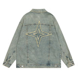 Men Denim Jacket Embroidered Denim Jacket Men's Loose Hoodie Washed and Worn Coat