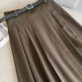 Women Skirt Autumn and Winter Woolen Skirt A- Line Dress Belt
