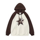Men Hoodie Hooded Sweater Men's Five-Pointed Star Paste Cloth Embroidery Contrast Color Long Sleeves