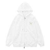 Men Hoodie Butterfly Printed Hoodie Men's Two-Way Zipper Cardigan Sweater Spring and Autumn