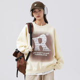 Men Hoodie round Neck Sweater Men's Autumn Loose Printed Coat Retro