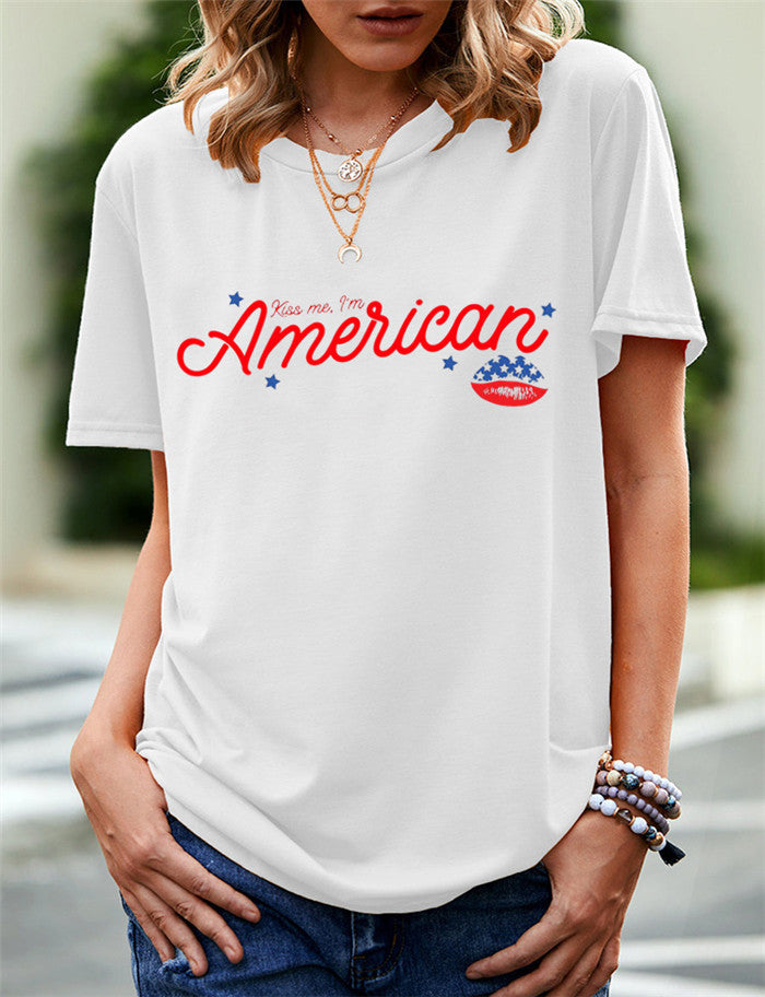 Women's Independence Day T Shirt Printed Short-Sleeved T-shirt