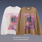 Men Long Sleeve Shirt Vintage Floral Print Long Sleeves Bottoming T-shirt Men and Women Loose