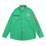Men Long Sleeve T Shirt Men's Ins Loose Casual Embroidered Lapel Shirt Coat