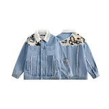Unisex Jacket Winter Denim Lamb Wool Patchwork Cotton-Padded Jacket Women